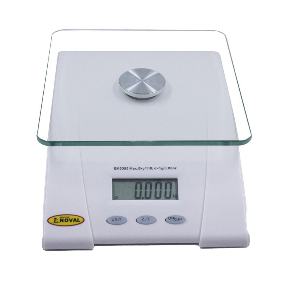 BÁSCULA NOVAL EK-5055B | Báscula Digital de Cocina | 1 gr a 5 Kilos | Plato de Vidrio | Restaurante Cocina Hogar Basculas Mostrador Restaurantes Pesar Tianguis Restaurante Verduras Carnes Colgantes Plataforma Carniceria Cremeria Contadora Cargar Colgante