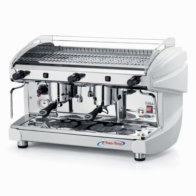 Cafetera San Son Lira 2G Pu, cafetera italiana semiautomática, en acero inoxidable.