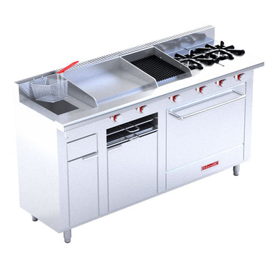 CORIAT MÚLTIPLE PETIT TURBO | Estufa | 2 Quemadores | Asador Plancha Freidor Gratinador Horno | Gas | Restaurante Cafetería Lonchería Fonda Cenaduría Pastelería