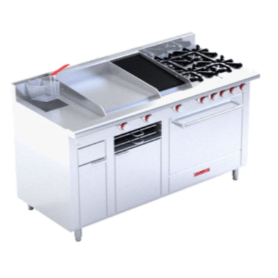 ESTUFA CORIAT MÚLTIPLE MASTER DE PISO | Estufa | 4 Quemadores | Asador | Freidora | Plancha | Horno | Gas | Hotel Restaurante Comedor
