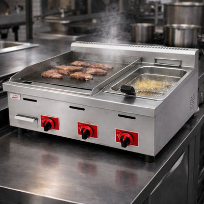 EQUIPO MIXTO KINGSTAR EMPFKG | Plancha y Freidora | Gas | Restaurante Comida Rápida | Estufa Maestra Multifuncional Parrilla Plancha Horno Freidor Gratinador a Gas Acero Inoxidable Restaurante Cocina Industrial Fonda Cenaduría Comedor Industrial