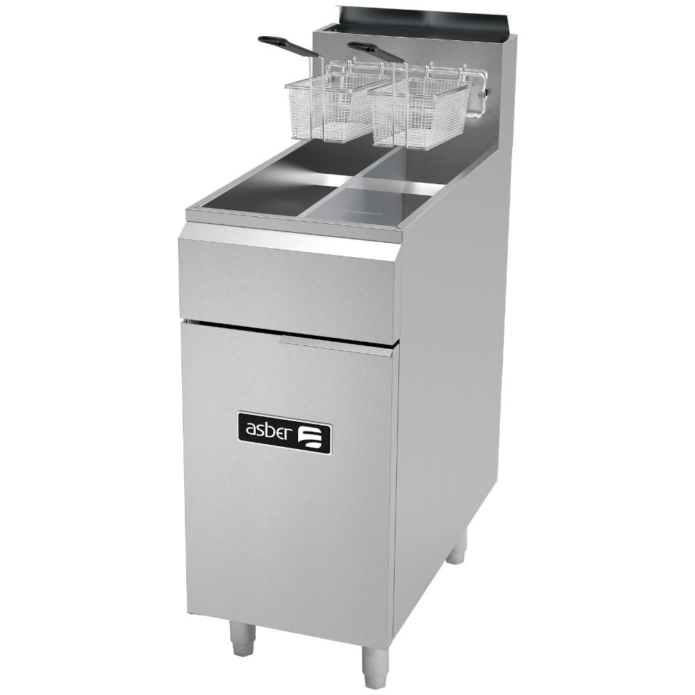 Freidora Asber AEF-2525-S, en acero inoxidable.