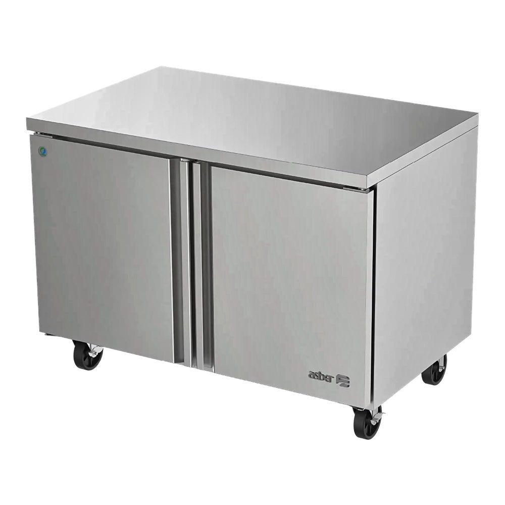 Mesa Refrigerada Asber AUTR-48 P Hc, mesa bajo mostrador, en acero inoxidable.