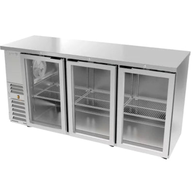 REFRIGERADOR ASBER ABBC-24-72-G HC / SG-HC | Refrigerador Contra Barra | 3 Puertas Cristal | Control Temperatura | Vinil y Acero | Horizontal | Bares Hoteles Restaurantes