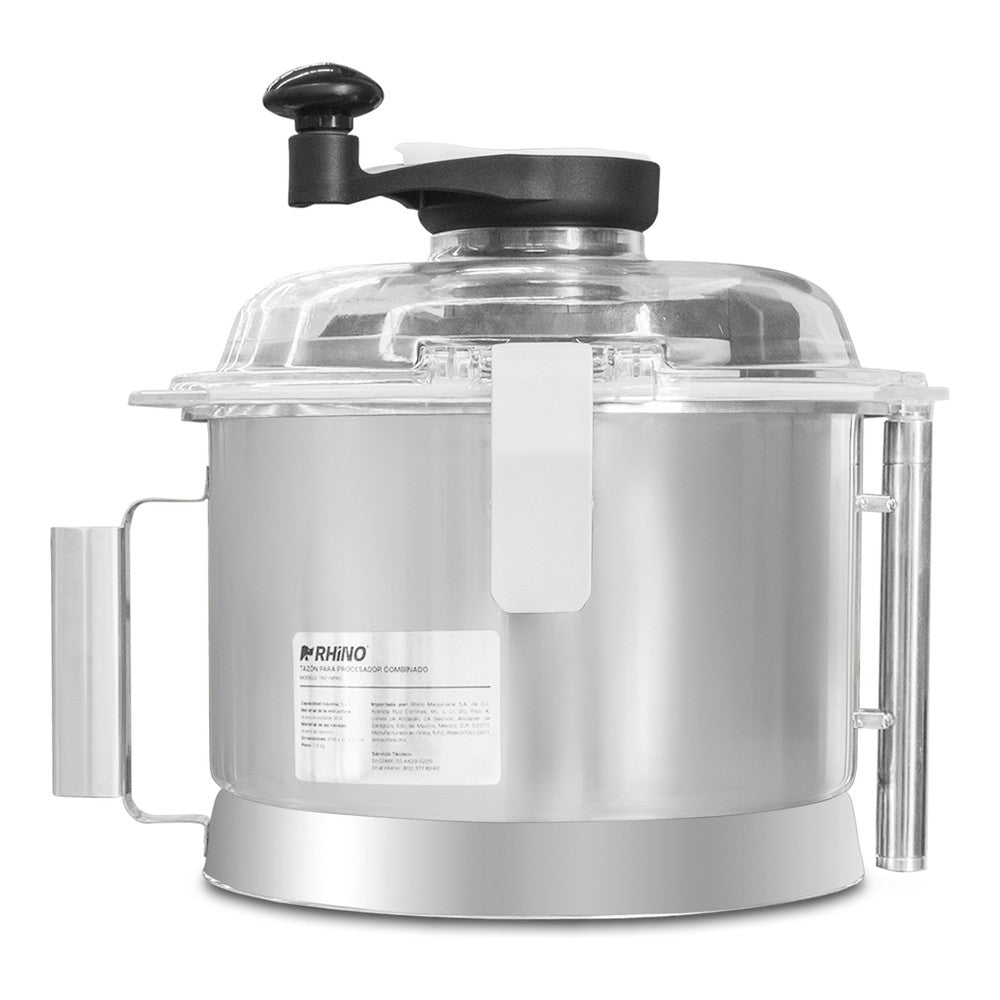 TAZÓN RHINO TAZ-5PRO | Tazón para Procesador Combinado | Capacidad 5.5 L | Brazo Raspador Integrado | Acero Inoxidable | Restaurante Cocina Industrial