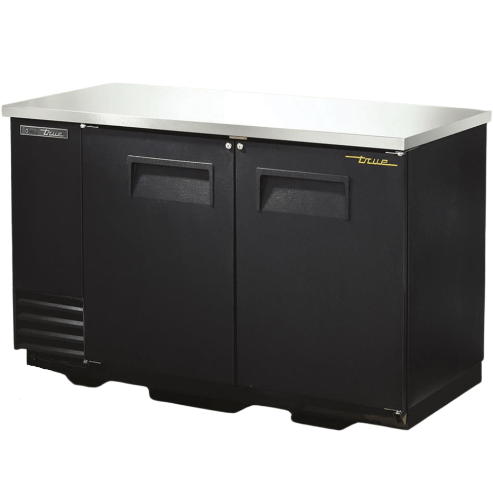TRUE TBB-2-HC Refrigerador Contrabarra 2 Puertas Solidas Iluminacion Cuerpo Acero Inoxidable Negro - - true - KitchenMax Store