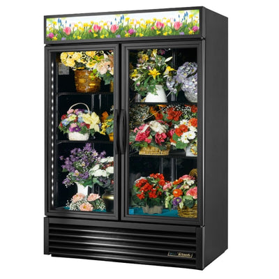 True GDM-49FC-HC~TSL01 Refrigerador Exhibidor Vertical Floral 2 Puertas Cristal 4 Parrillas - - True - KitchenMax Store