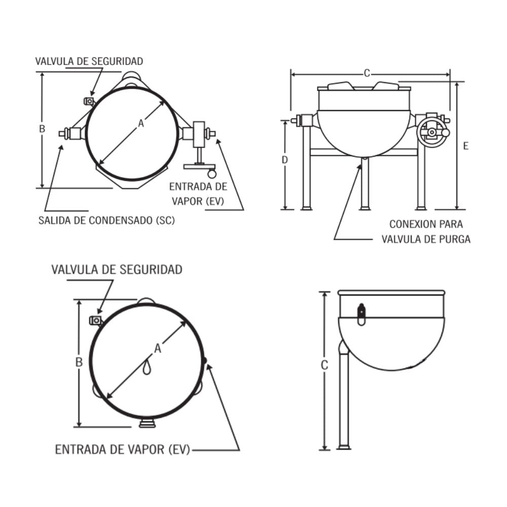 MARMITA MADIPSA M190VV | Marmita de Volteo a Vapor | Capacidad 190 Litros | Cocina Industrial