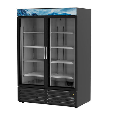 Asber AFMD-37 HC Congelador Vertical 2 Puertas Cristal 8 Parrillas Acero Cubierto Vinil Negro - Congeladores - Asber - KitchenMax Store