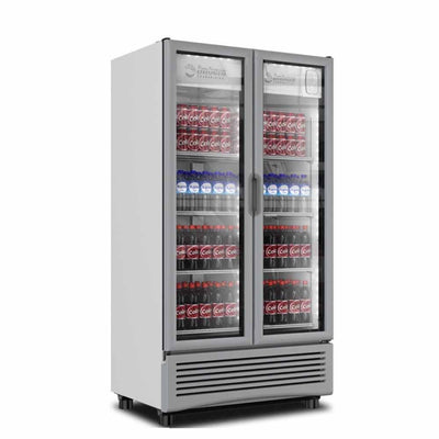 Imbera VRD26 1023540 Refrigerador Vertical con 2 Puertas de Cristal, 8 Parrillas y 18.68 Pies - 529 Litros de capacidad. Con iluminación LED, Cuerpo esmaltado Gris - Refrigeradores Verticales - Imbera - KitchenMax Store