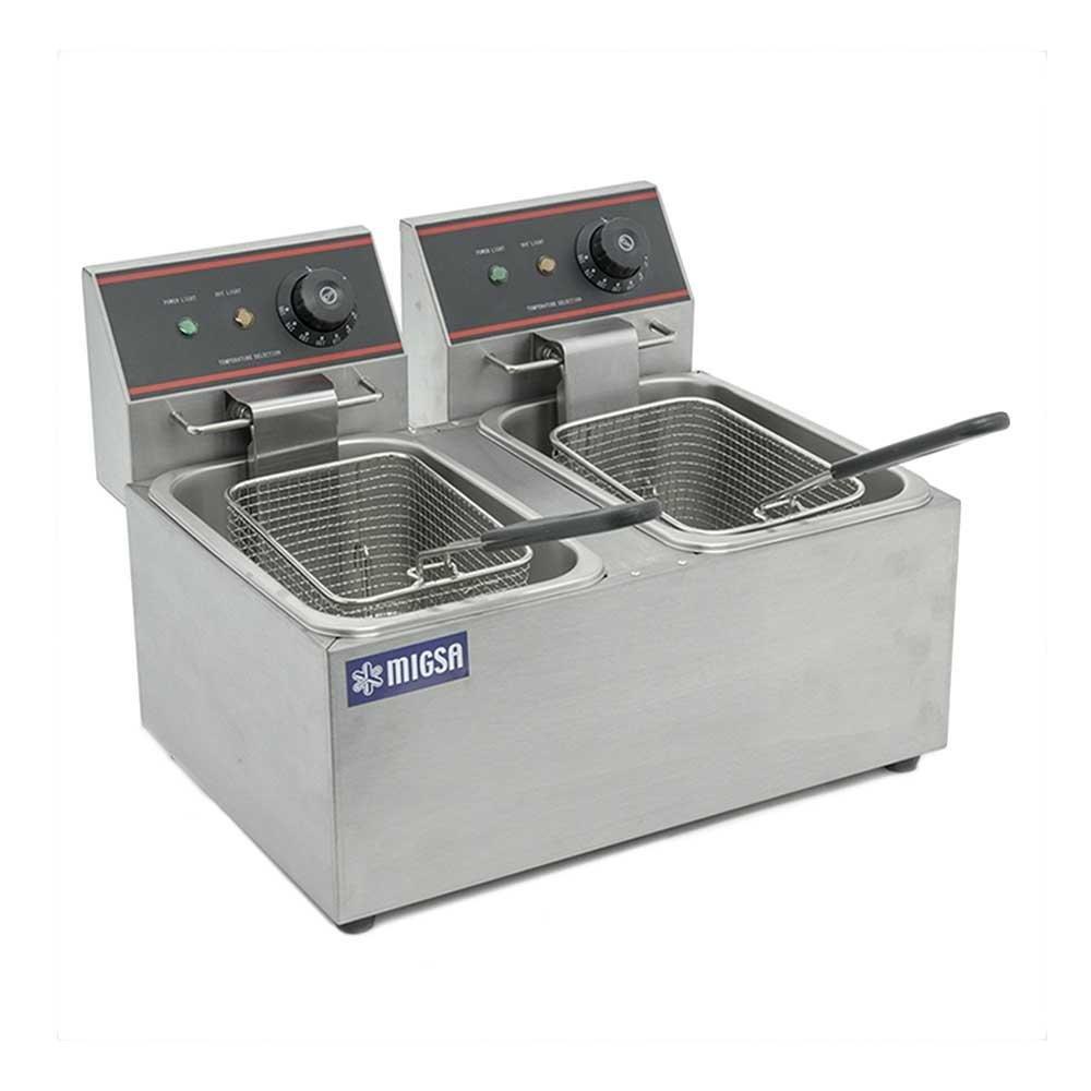 Migsa Ckef2Lts6 Freidora Eléctrica 2 Tinas 6 Lts. Termostato Acero Inoxidable 120 V - Freidoras - Migsa - KitchenMax Store