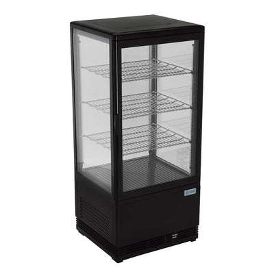 Migsa Rt-78L Refrigerador Panorámico vertical con 1 Puerta Recta de Cristal, 3 Parrillas y 2.75 Pies - 78 Litros de capacidad. Con iluminación LED, Cuerpo esmaltado Negro - Refrigeradores - Migsa - KitchenMax Store