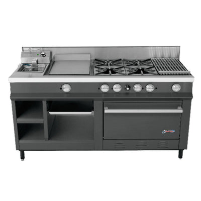 San-Son SSEMB Estufa Maestra Black Acero Inoxidable 4 Quemadores Plancha Gratinador Freidor - Estufas / Mixtos / Con y sin Horno - San Son - KitchenMax Store