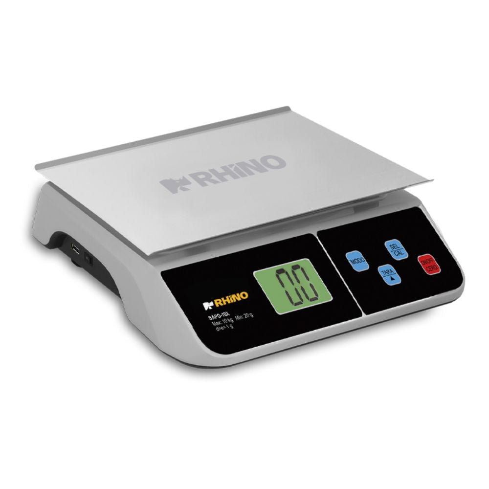 BÁSCULA PORCIONADORA RHINO BAPO-10X | Báscula Porcionadora 10 Kg | Batería Recargable | Puerto USB | Transferencia Datos | Abarrotes Carnicería Cremería | Carne Ferretería Verduras Frutas Cremería Cocina Comedor Industrial Tienda Abarrotes