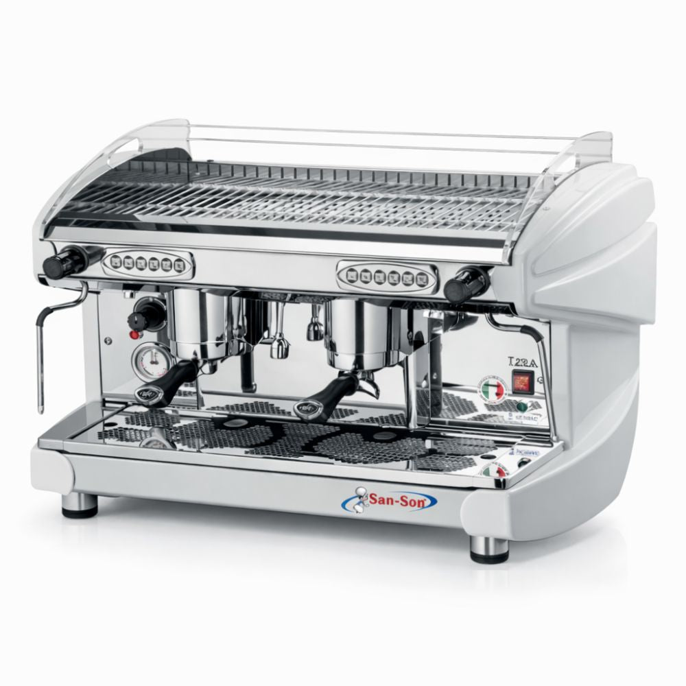 Cafetera San Son Lira 2G E, 2 grupos profesionales, en acero inoxidable.