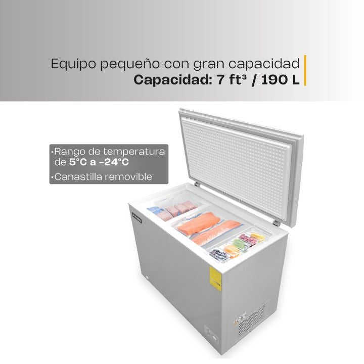 CONGELADOR RHINO CONGECO-7 | Congelador Horizontal | 7 Pies Cúbicos | Carnicería Paletería Super Mercado Refrigerar Congelar Cocina Comedor Cocina Industrial Conservar 