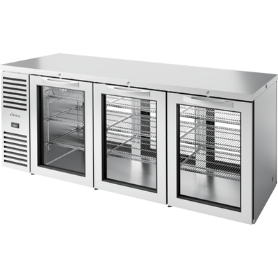 CONTRABARRA REFRIGERADA TRUE TBR84-PTSZ1-L-S-GGG-GGG-1 | Contrabarra Refrigerada | 3 Puertas Cristal | Acero Inoxidable | para Cerveza Latas Bar