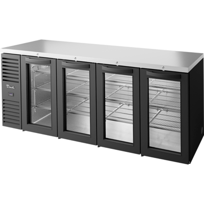 CONTRABARRA REFRIGERADA TRUE TBR92-RISZ1-L-B-GGGG-1 | Contrabarra Refrigerada | 4 Puertas Cristal | Exterior Negro | para Bebidas Cerveza Fría