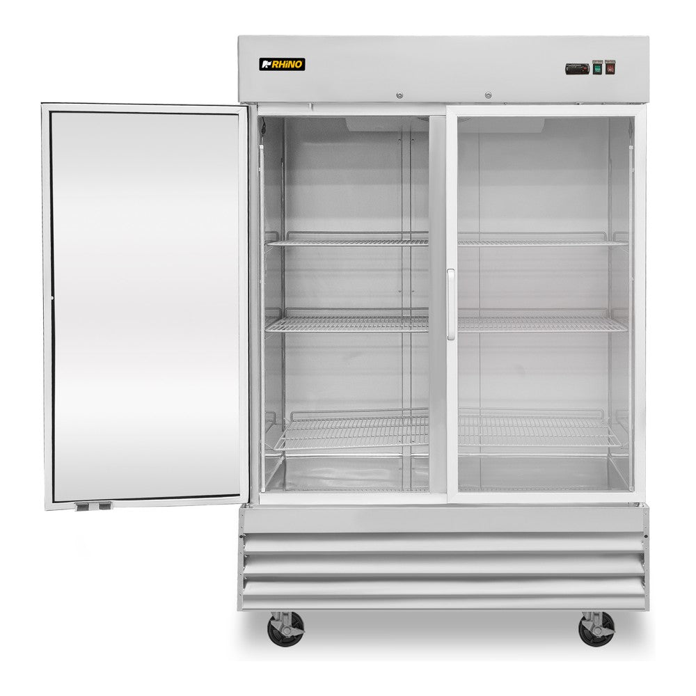 CONGELADOR RHINO CONVECRI-47 | Congelador Vertical | 2 Puertas Cristal | Capacidad 41 Pies Cúbicos | Acero Inoxidable | Restaurante Supermercado Carnicería