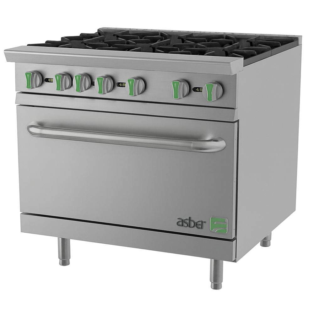 ESTUFA ASBER AER 6 36 EM | 6 Quemadores | Horno Estático | Acero Inoxidable | Restaurante Bistró Comedores Industriales