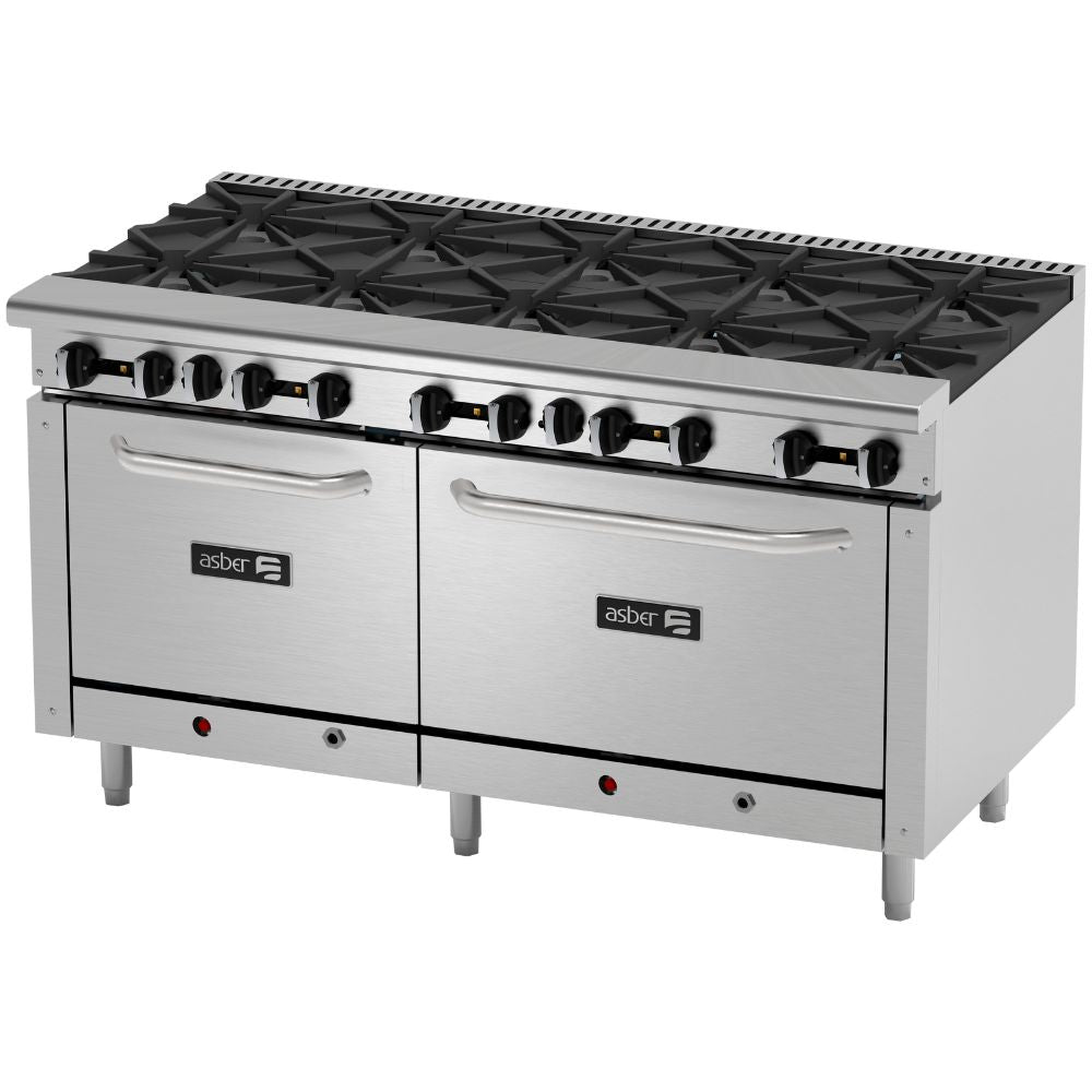 ESTUFA ASBER COMPLETA AER-2-B10-60 | Estufa | 10 Quemadores | Parrilla Horno Doble | Gas | Acero Inoxidable | Restaurante Comedor Industrial Hotel | Restaurante Cocina Cocción Uso Rudo
