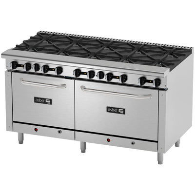 ESTUFA ASBER COMPLETA AER-2-B10-60 | Estufa | 10 Quemadores | Parrilla Horno Doble | Gas | Acero Inoxidable | Restaurante Comedor Industrial Hotel | Restaurante Cocina Cocción Uso Rudo