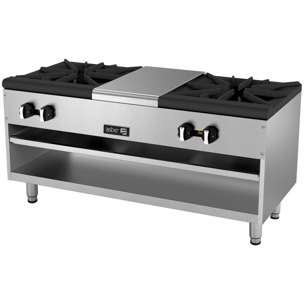 ESTUFÓN ASBER AESP-48-4 | Estufón de Dos Secciones | Gas | 4 Quemadores | Acero Inoxidable | Cocina Restaurante Negocio |Fogón Tipo Industrial Cocinas Fondas Restaurantes Cenadurías Comedores Industriales Preparación de Alimentos Cocción Parrilla