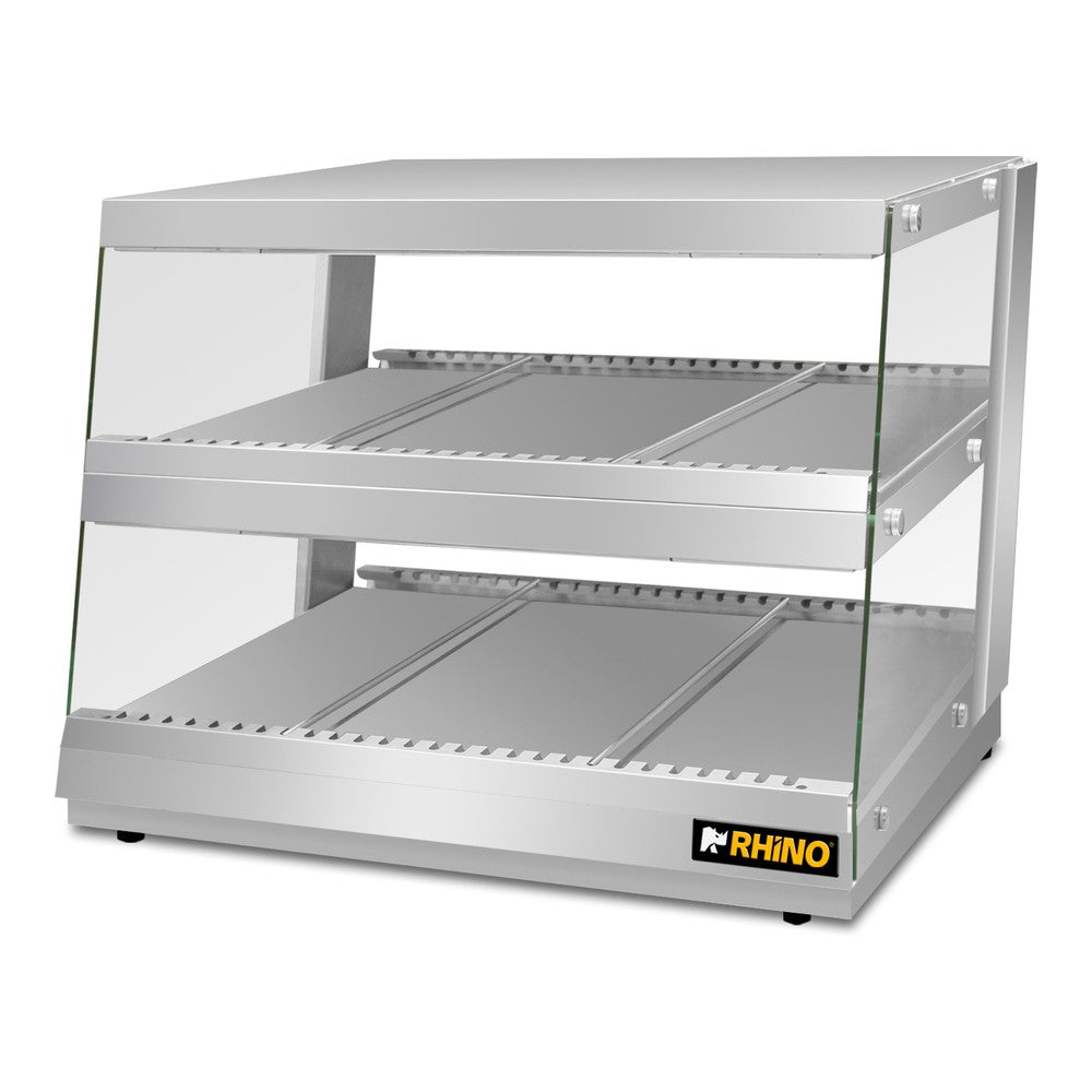 EXHIBIDOR CALIENTE RHINO EXCAL-87 | Exhibidor Caliente para Paso de Alimentos | 2 Niveles | Iluminación LED | Acero Inoxidable | Restaurante Cafetería Buffet