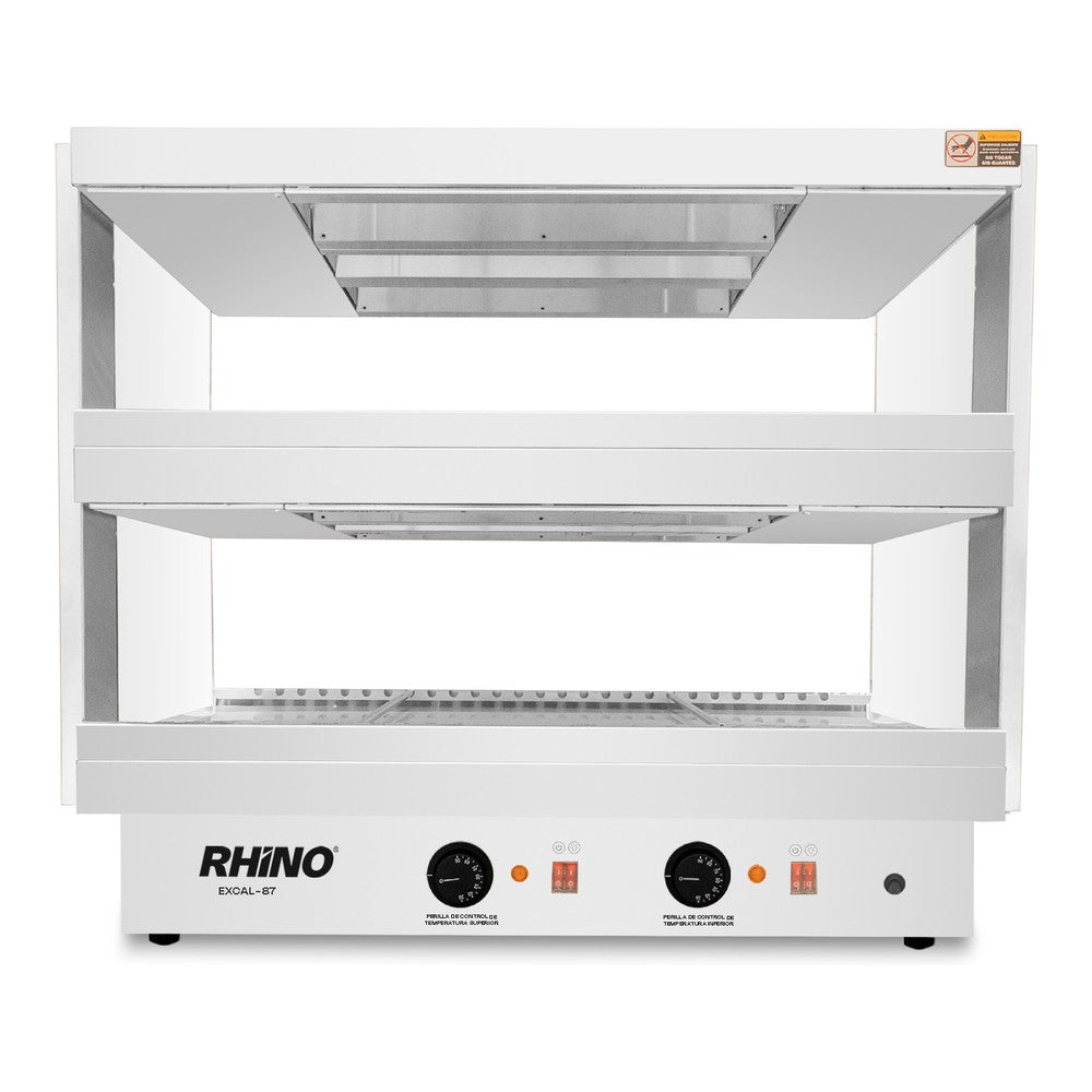 EXHIBIDOR CALIENTE RHINO EXCAL-87 | Exhibidor Caliente para Paso de Alimentos | 2 Niveles | Iluminación LED | Acero Inoxidable | Restaurante Cafetería Buffet