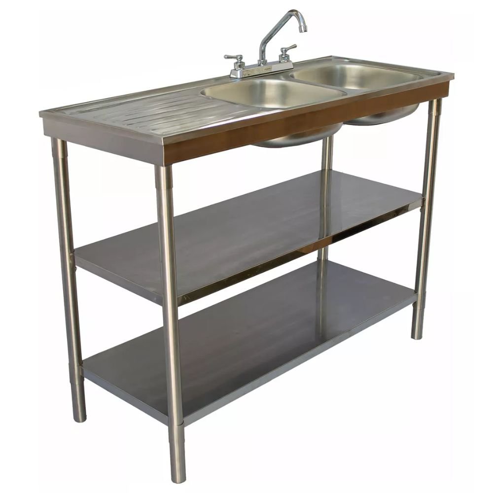 FREGADERO KITCHENMAX STORE MLM1582151521 | Fregadero Doble con doble entrepaño | Acero Inoxidable | Puesto Negocio Limpieza