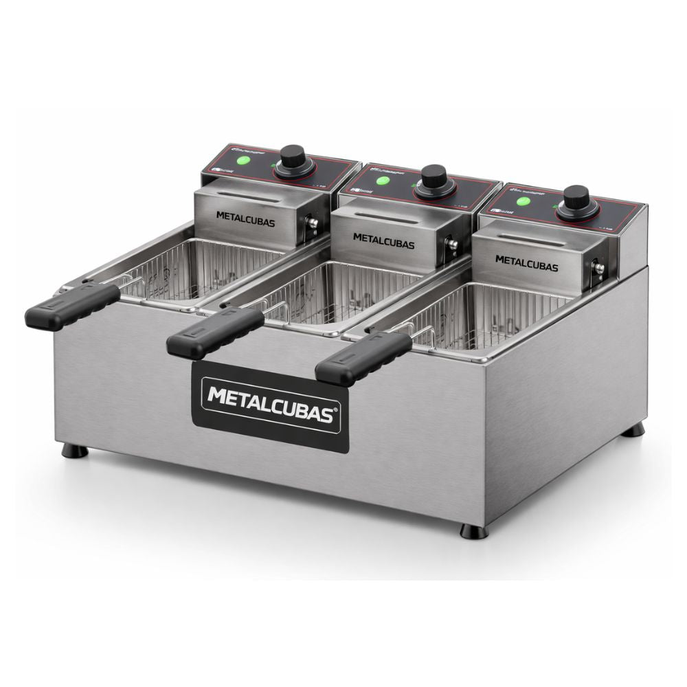 Freidora Metalcubas FE3C, freidora eléctrica, en acero inoxidable.