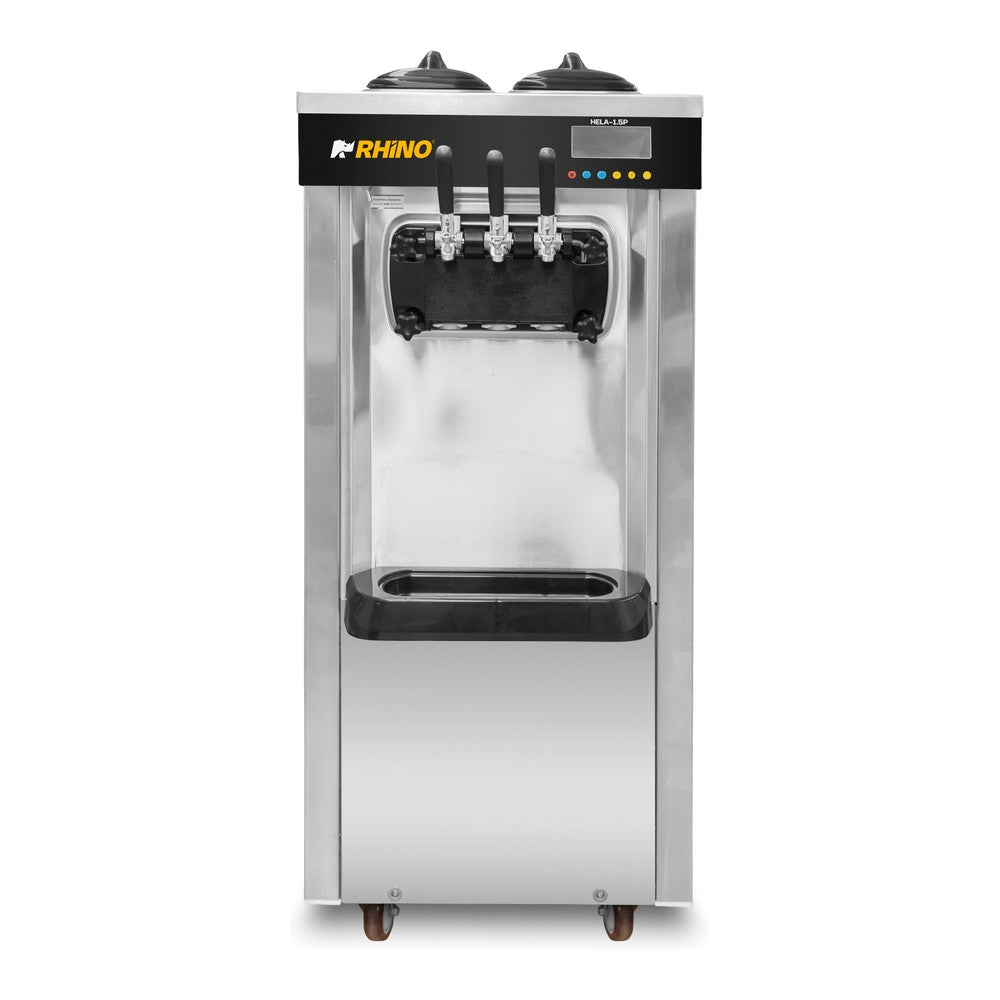 MÁQUINA DE HELADO RHINO HELA-1.5P | Máquina de Helado Suave de Piso | Producción 14 a 20 L/h | 2 Sabores y 1 Combinado | Acero Inoxidable | Heladería Restaurante Cafetería