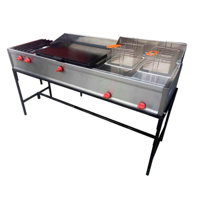 King Star EM001 Linea Economica Multiple Plancha Freidora Frente 160 cm 2 Quemadores 2 Freidoras Inox -  - King Star - KitchenMax Store