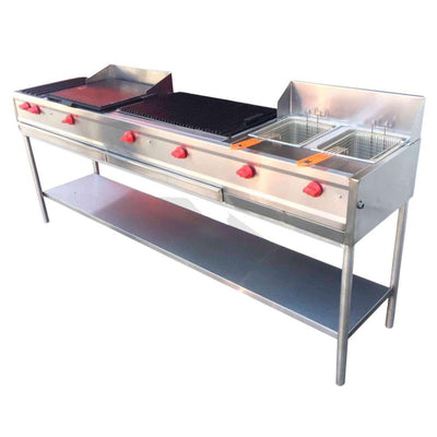 King Star EM003 Linea Economica Multiple Plancha Asador Freidora Frente 236 cm 2 Quemadores 2 Freidoras Inox -  - King Star - KitchenMax Store