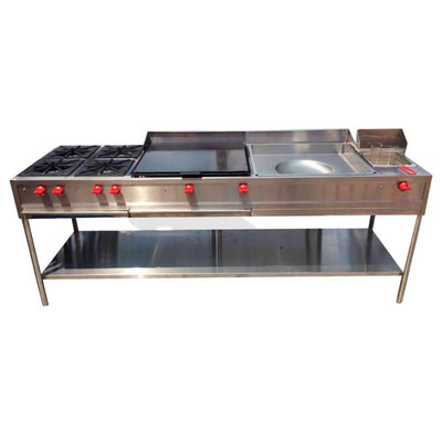 King Star EM011 Linea Economica Multiple Plancha Freidora Comal Pozo Frente 240 cm 4 Quemadores Freidora Inox -  - King Star - KitchenMax Store