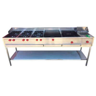 King Star EM012 Linea Economica Multiple Plancha Asador Freidora Frente 230 cm 6 Quemadores Freidora Inox -  - King Star - KitchenMax Store