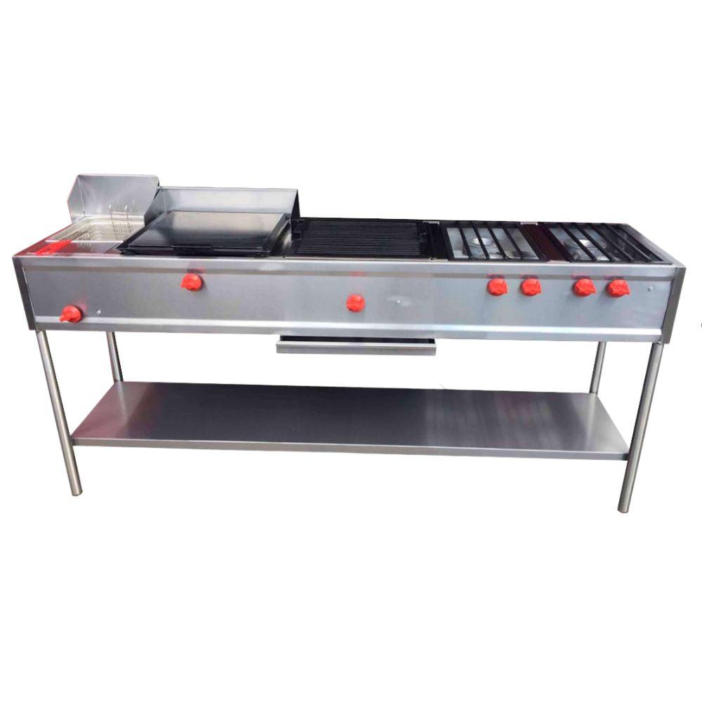 King Star EM023 Linea Economica Multiple Freidora Plancha Asador Frente 210 cm 4 Quemadores Freidoras Inox -  - King Star - KitchenMax Store