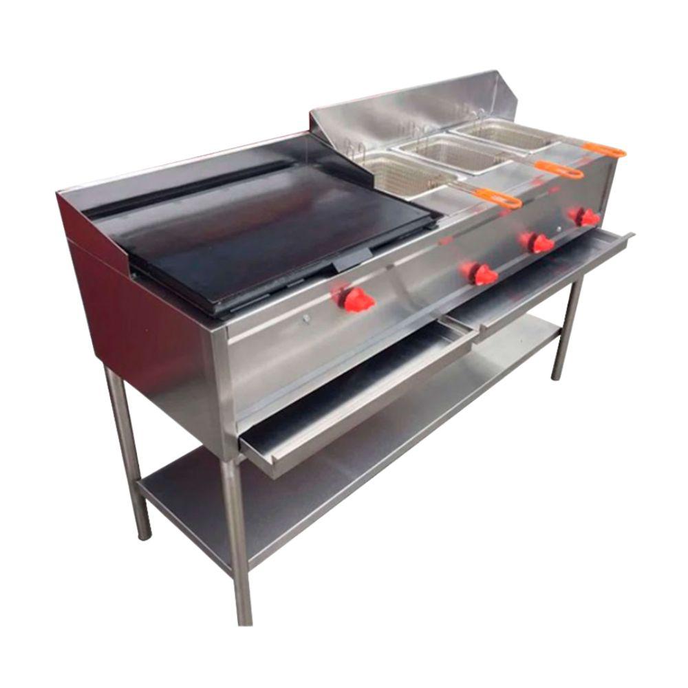 King Star EM026 Linea Economica Multiple Plancha Freidora Frente 150 cm 3 Freidoras Inox -  - King Star - KitchenMax Store