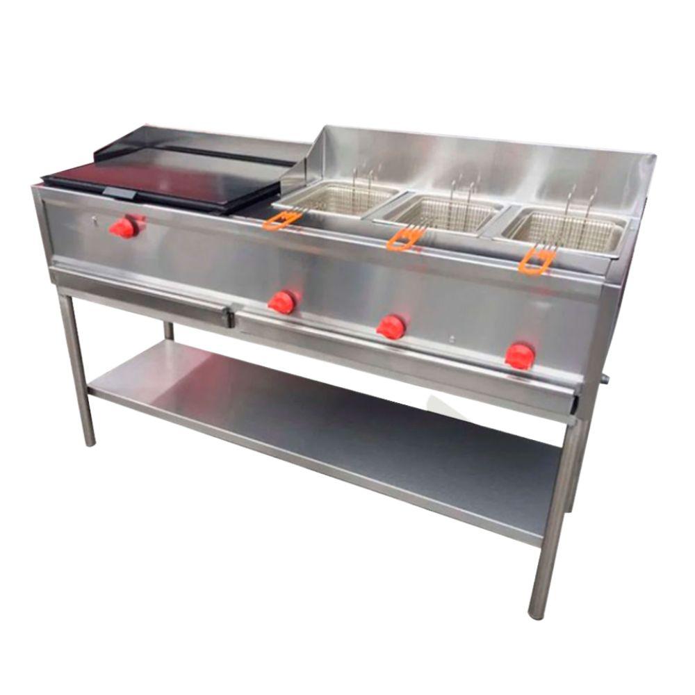 King Star EM026 Linea Economica Multiple Plancha Freidora Frente 150 cm 3 Freidoras Inox -  - King Star - KitchenMax Store