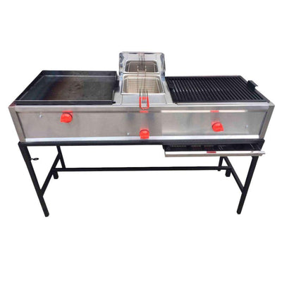 King Star EM033 Linea Economica Multiple Plancha Freidora Asador Frente 130 cm Inox -  - King Star - KitchenMax Store