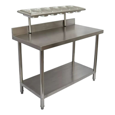 MESA KITCHENMAX STORE MLM1631502832 | Mesa para Pizzería | Frente 120 cm | 6 Insertos | Acero Inoxidable | Cocina Industrial Pizzería Restaurante