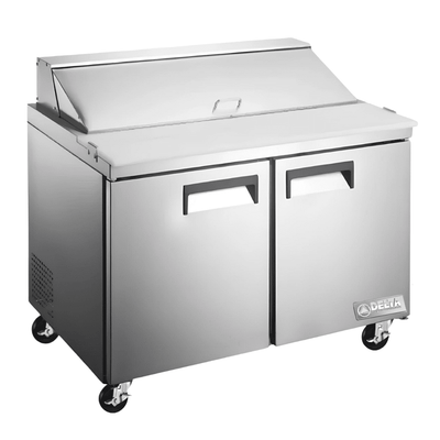 MESA DE PREPARACIÓN DELTA D-MPE-2P | Mesa de Preparación de Sándwiches Ensaladas | 13 Pies Cúbicos | 2 Puertas | Acero Inoxidable | Cocina Industrial Restaurante Cafetería