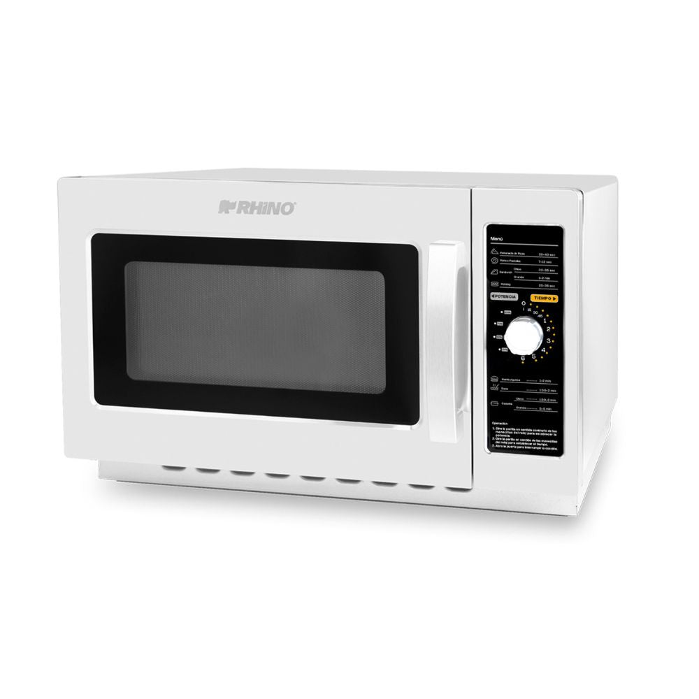 Microondas Rhino HOMIC-12A, horno de microondas análogo, en acero inoxidable.