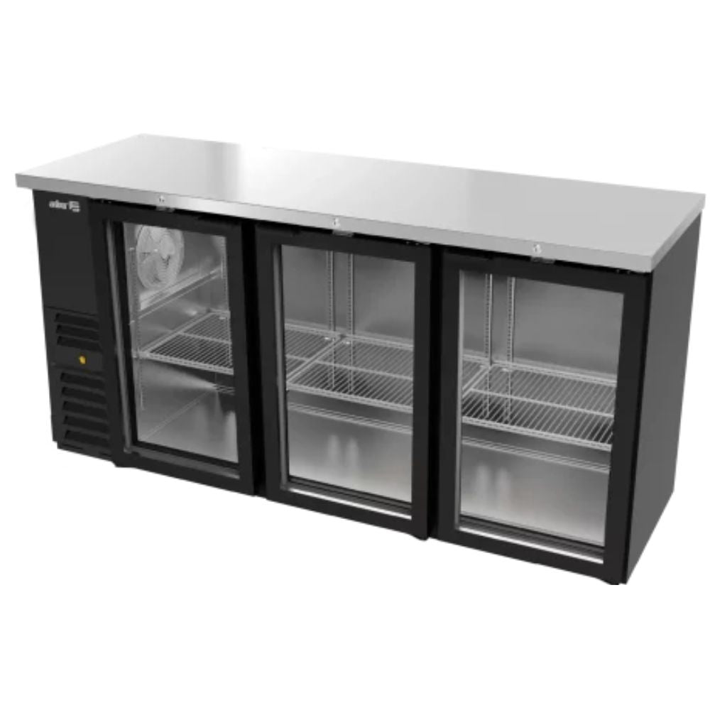 REFRIGERADOR ASBER ABBC-24-72-G HC / SG-HC | Refrigerador Contra Barra | 3 Puertas Cristal | Control Temperatura | Vinil y Acero | Horizontal | Bares Hoteles Restaurantes