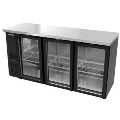 REFRIGERADOR ASBER ABBC-24-72-G HC / SG-HC | Refrigerador Contra Barra | 3 Puertas Cristal | Control Temperatura | Vinil y Acero | Horizontal | Bares Hoteles Restaurantes