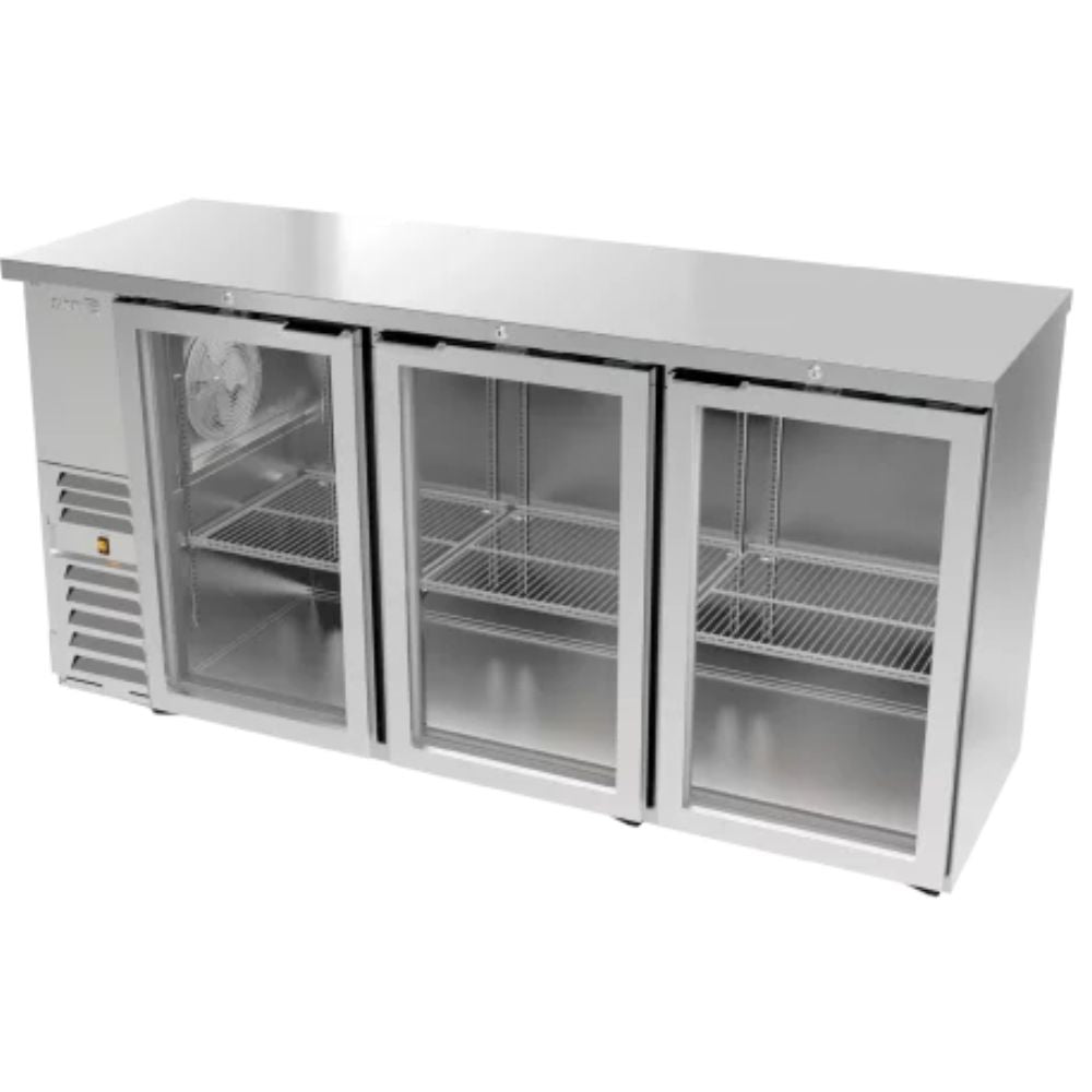 REFRIGERADOR ASBER ABBC-24-72-G HC / SG-HC | Refrigerador Contra Barra | 3 Puertas Cristal | Control Temperatura | Vinil y Acero | Horizontal | Bares Hoteles Restaurantes