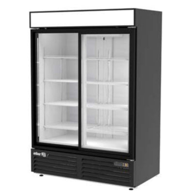 Refrigerador Asber ARMD-47-SD Hc, refrigerador exhibidor vertical, en acero inoxidable.