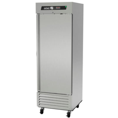 Refrigerador Asber ARR-23-H Hc, refrigerador vertical, en acero inoxidable.