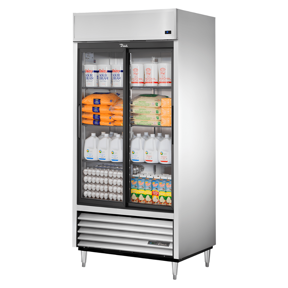 Refrigerador True TSD-33G-HC-LD, refrigerador vertical, en acero inoxidable.