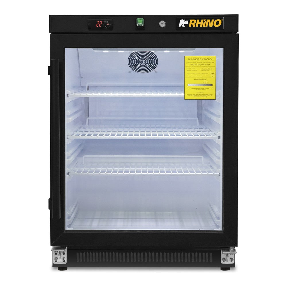REFRIGERADOR RHINO REVEAB-4C | Refrigerador Vertical | 1 Puerta Cristal | Capacidad 4 Pies Cúbicos | Tienda Cafetería Restaurante